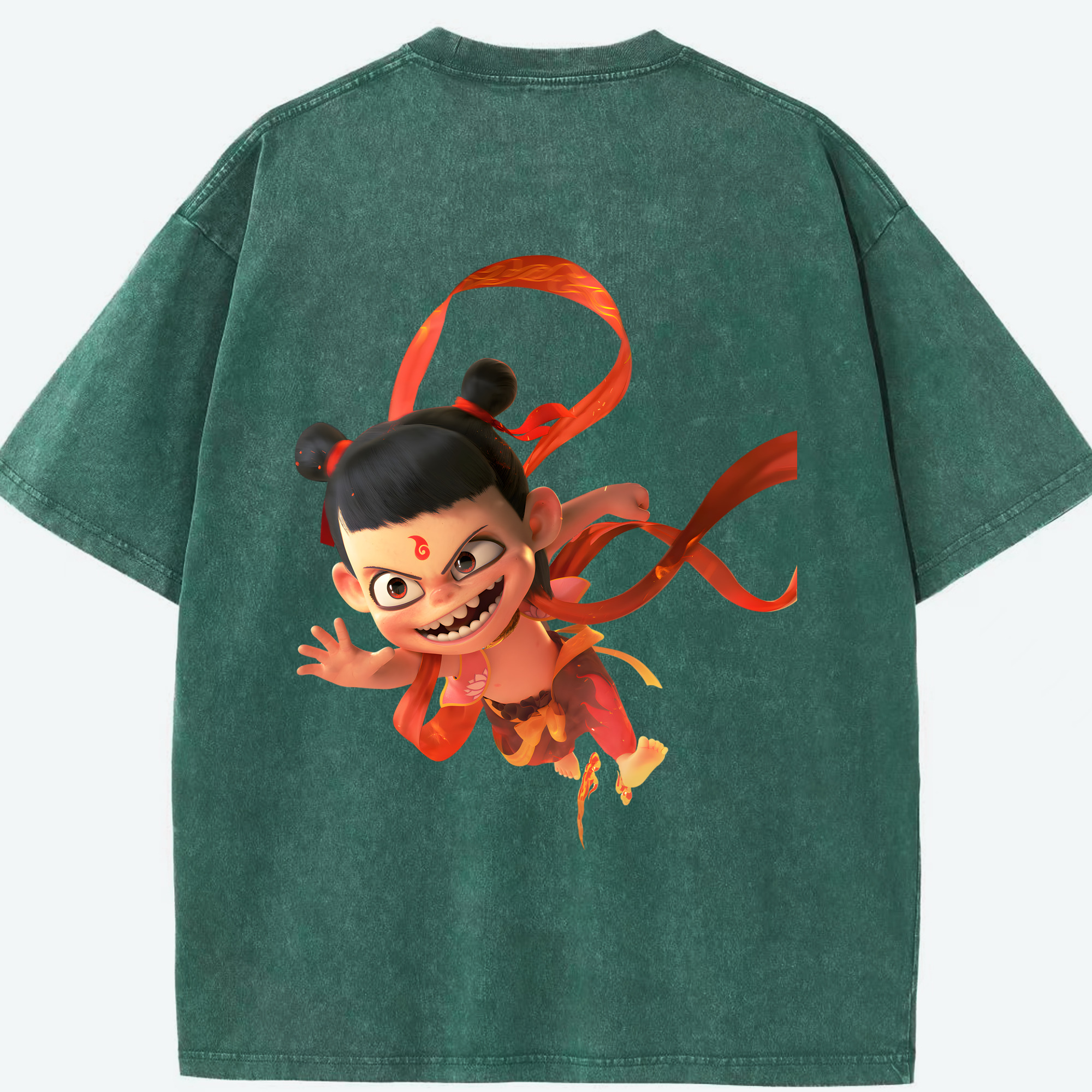 （画像用） Ne Zha 2 ナタ 魔童の大暴れ 綿100% ヴィンテージ風 半袖Tシャツ（背面プリント）
